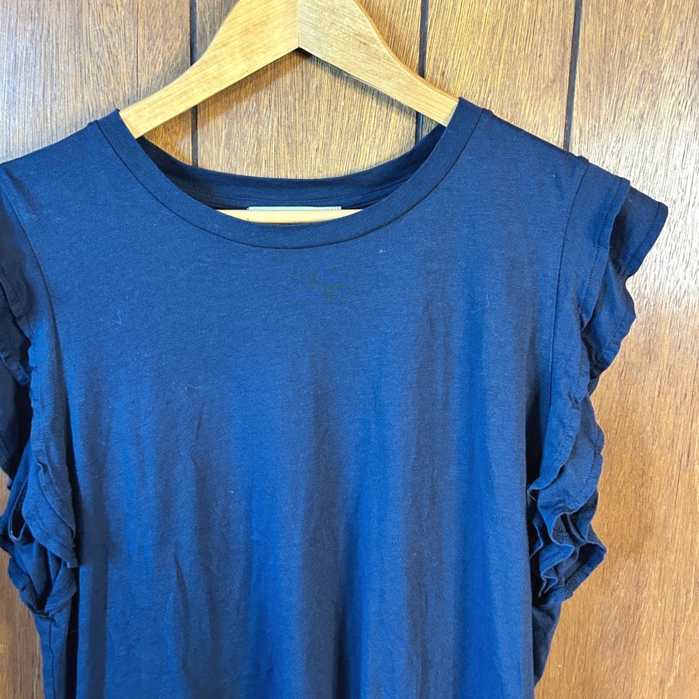 Michael Kors Navy Blue Ruffle Sleeve Top Tee Shirt‎ Women's XL